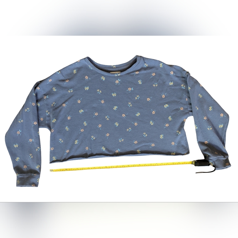 Colsie Target Cropped Sweatshirt Long Sleeve Light Blue All Over Small Floral XL